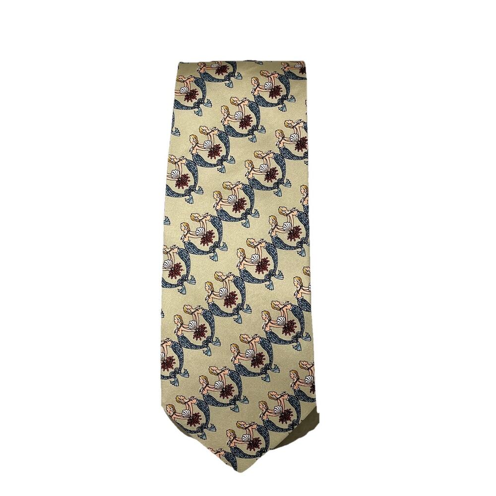 Mermaids Silk Tie Mystic Seaport Museum Ocean Sea Shell Nautical Sirens Necktie